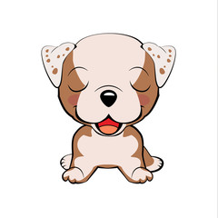 Happy cartoon puppy sitting, Dog friend. Vector illustration. Isolated on white background.