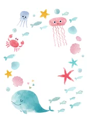 Stickers pour porte Vie marine Composition de la vie marine aquarelle