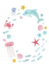 Printed roller blinds Sea life Watercolor sea life composition