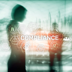 Compliance diagram with icons. Business concept on abstract background.