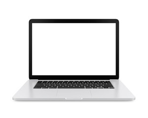 Laptop with Blank White Screen Isolated