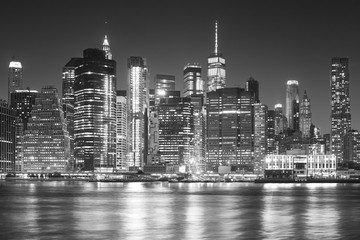 Fototapeta na wymiar Monochromatic picture of Manhattan skyline at night.