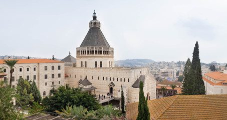 Large panoramic view of Greek Orthodox Church of the Annunciation, also known as the Church of St....