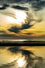 The morning sun light in the sea.