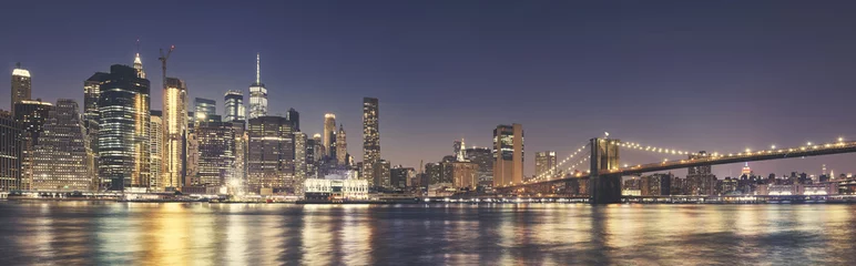 Foto op Canvas Manhattan skyline an the Brooklyn Bridge at night, color toning applied, USA. © MaciejBledowski