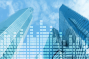 Plakat Financial chart on blurred skyscraper office background.
