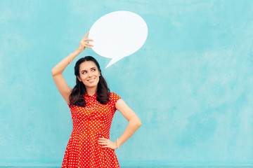 Retro Girl with Speech Bubble Making an Announcement  