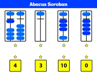 Abacus Soroban kids learn numbers with abacus, math worksheet for children Vector Illustration