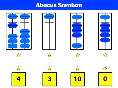 Abacus Soroban kids learn numbers with abacus, math worksheet for children Vector Illustration