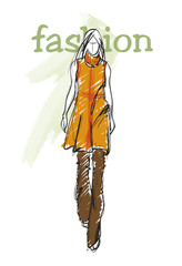 Fashion girl Sketch. Stylish fashion model. Pretty young girl.
