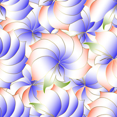 Obraz na płótnie Canvas Floral elegance 3d vector seamless pattern. Modern ornamental beautiful background. Decorative flourish ornament. Abstract surface flowers, leaves. Ornate endless texture. Design for fabric, wallpaper