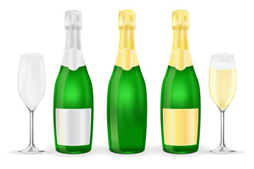 Bottles and glasses of sparkling wine or champagne