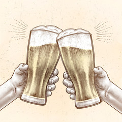 Hands holding beer glasses