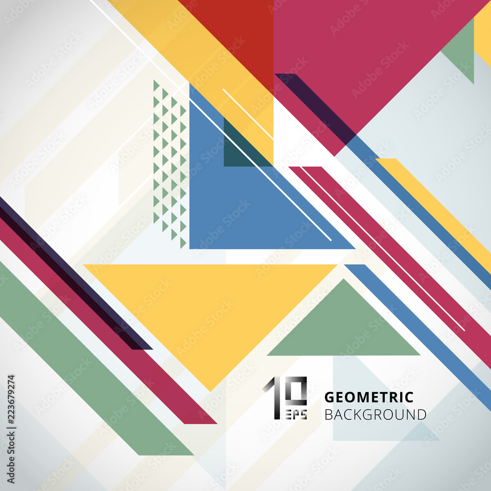 Poster abstract colorful geometric with triangles on white background and copy space.