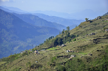 Fototapeta na wymiar Hillside village, Annapurna, Nepal.