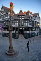Chester Cross is the junction of the main streets in the heart of the city, Cheshire, UK - obrazy, fototapety, plakaty