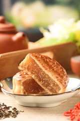 Close up sliced pineapple moon cake