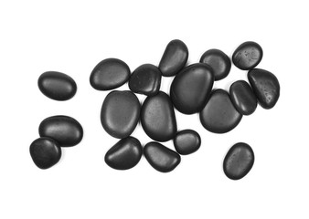 Black rock pile isolated on white background, top view