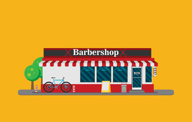 Facade of barbershop flat vector.