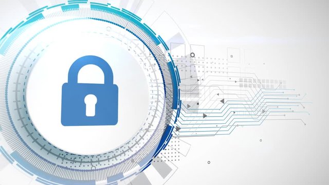 padlock security icon animation white digital elements technology background
