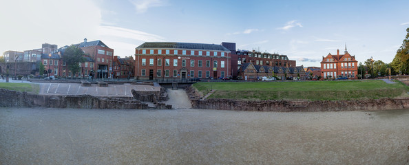 A panoramic view of the Roman Amphitheatre in Chester, Cheshire, UK