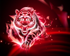 Tiger with red burning flame