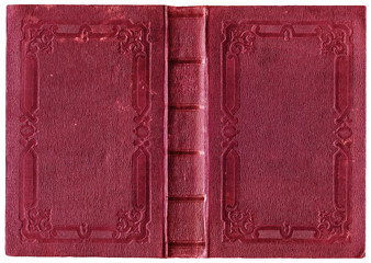 Old open book cover in canvas (circa 1848) isolated on white - perfect in detail!