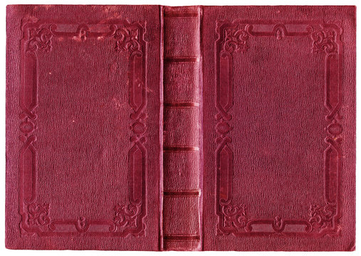 Fototapeta Old open book cover in canvas (circa 1848) isolated on white - perfect in detail!