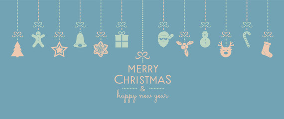 Merry Christmas and Happy New Year - card with decorations and wishes. Vector.
