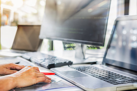 Programmer working in a software development and coding technologies. Website design.Technology concept.
