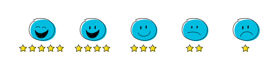 Star rating - set with funny stickman. Vector.