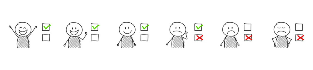 Big set for survey with tick icons and stickmen. Vector.