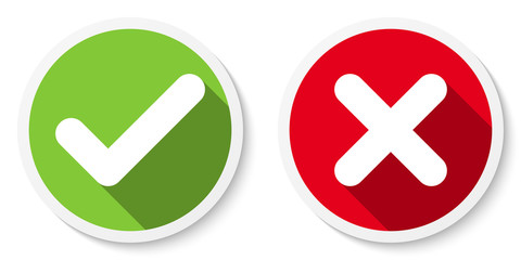 Fototapeta premium Set of V and X icons, buttons. Flat round check & cancel symbol stickers. Vector EPS 10