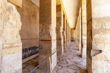 Columns at the Mortuary Temple of Hatshepsut, also known as the Djeser-Djeseru. Built for the...