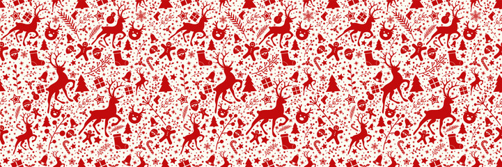 Concept of Christmas wallpaper with decorations - seamless texture. Vector.