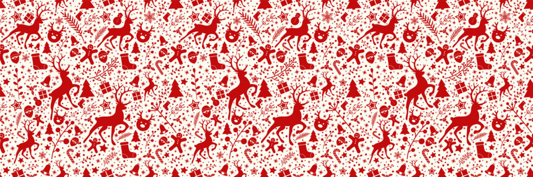 Concept of Christmas wallpaper with decorations - seamless texture. Vector.
