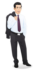 Happy businessman with a jacket thrown over his shoulder