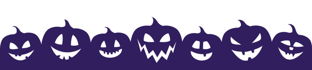 Halloween - design of panoramic banner with silhouettes of pumpkins. Vector.