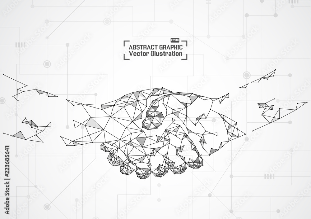 Aufkleber business concept handshake. abstract mesh and points and lines technology connection on white backgr