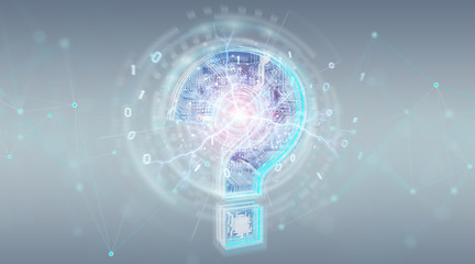 Blue digital question marks background 3D rendering