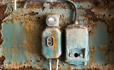 Old fuse box in an old abandoned factory