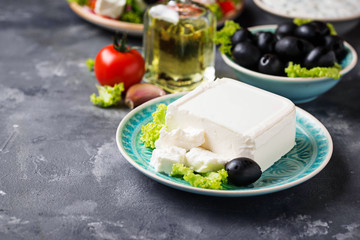 Fresh feta cheese with olives