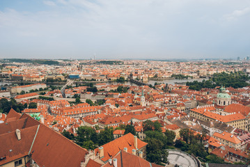 Fototapeta na wymiar aerial view of prague cityscape with beautiful architecture, Charles Bridge and Vltava river