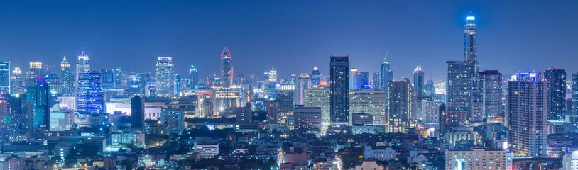 Foto op Aluminium Bangkok zaken en reizen landmark beroemde wijk stedelijke skyline luchtfoto & 39 s nachts. © newroadboy