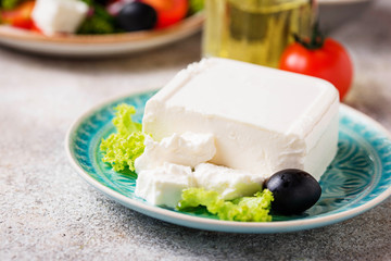 Fresh feta cheese with olives