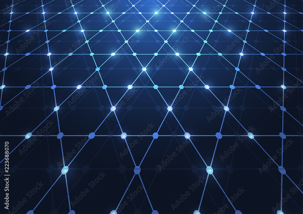 Aufkleber abstract technology blue hexagons pattern background for communication with mesh dots and lines conc