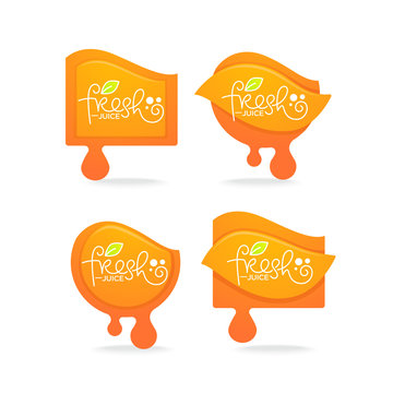vector collection of bright and shine  stickers, emblems and banners for berry and orange fresh juice