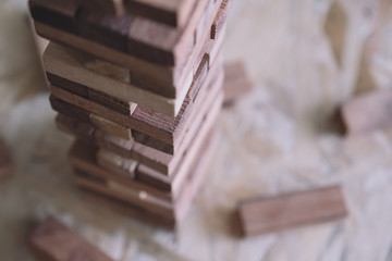 Fototapeta na wymiar Closeup image of wooden blocks of Tumble tower game