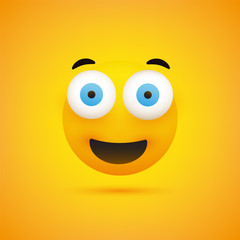 Smiling Emoji - Simple Happy Emoticon with Pop Out Eyes on Yellow Background - Vector Design