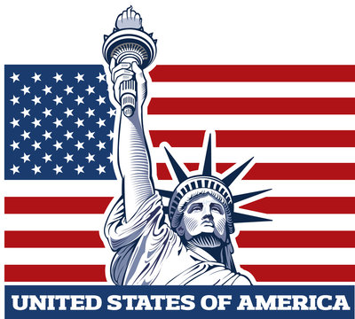 Statue of liberty with USA flag